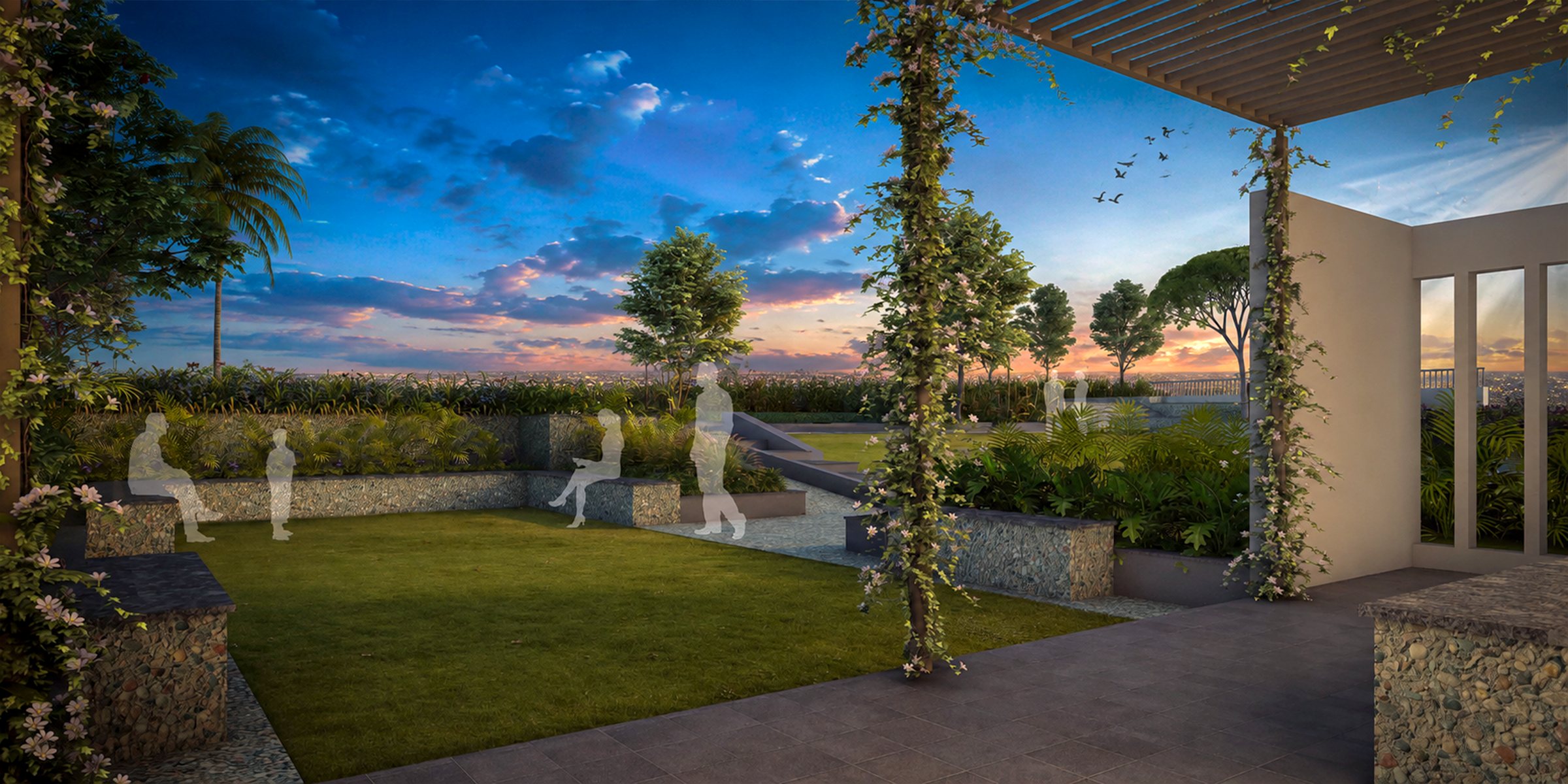 Rooftop landscaped garden at Harmony Grand